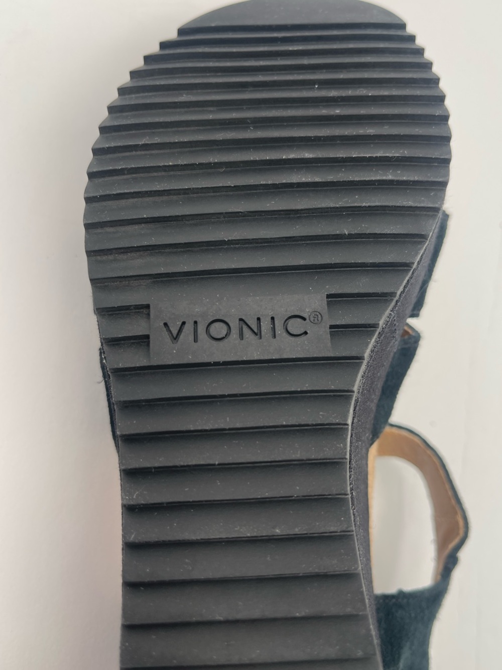 Vionic Black Suede Comfort T-Strap Platform Sandals with Adjustable Buckle - Picture 6 of 8